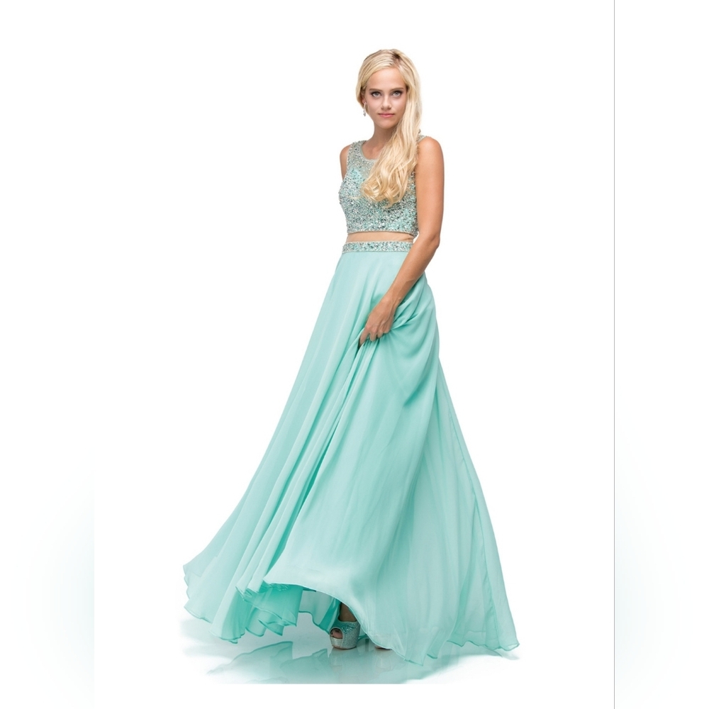 Dancing Queen Mint Green Two-Piece Prom Dress